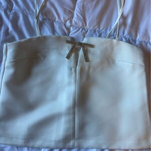 Divided Cream Skirt with Rhinestone Accent